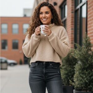 Cream Cropped Fleece Top